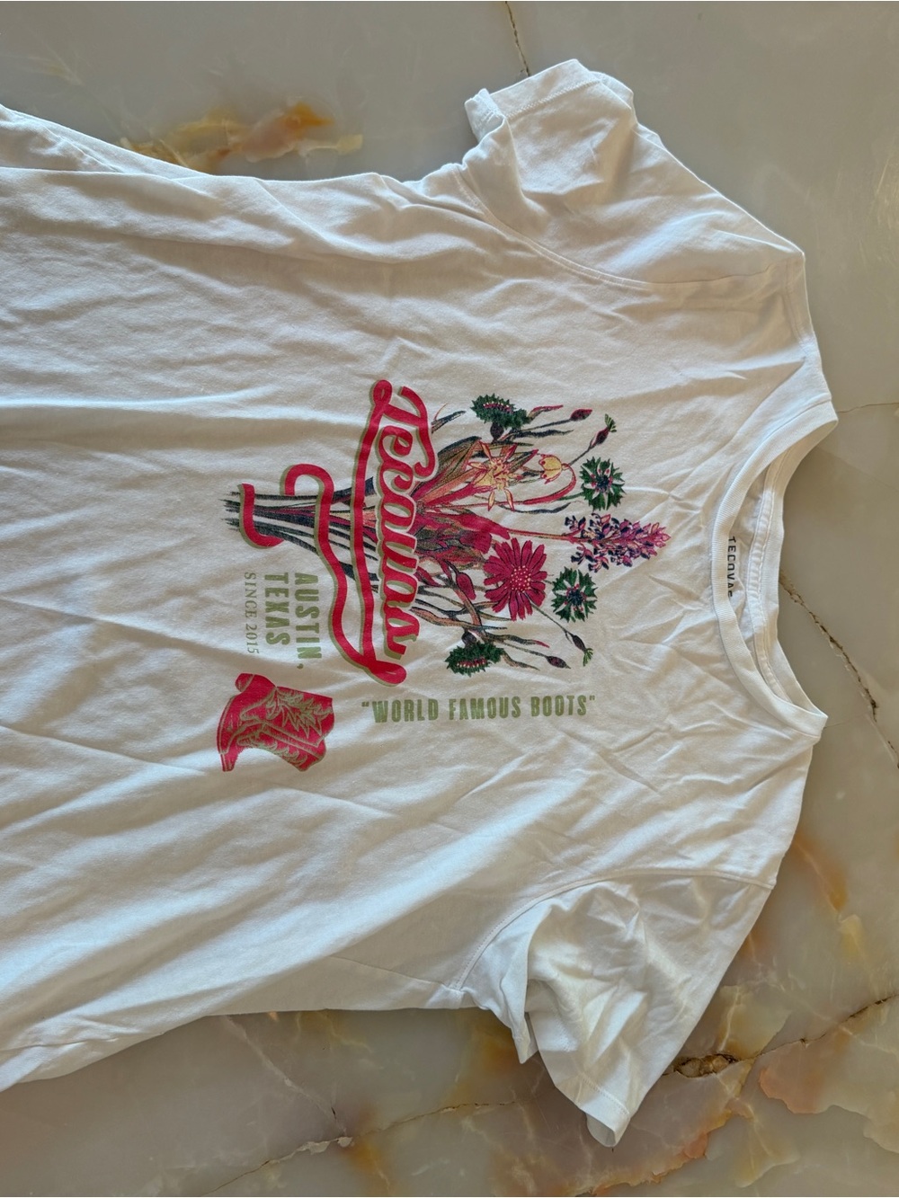 Tecovas White Tee with Pink Floral Boot Graphic